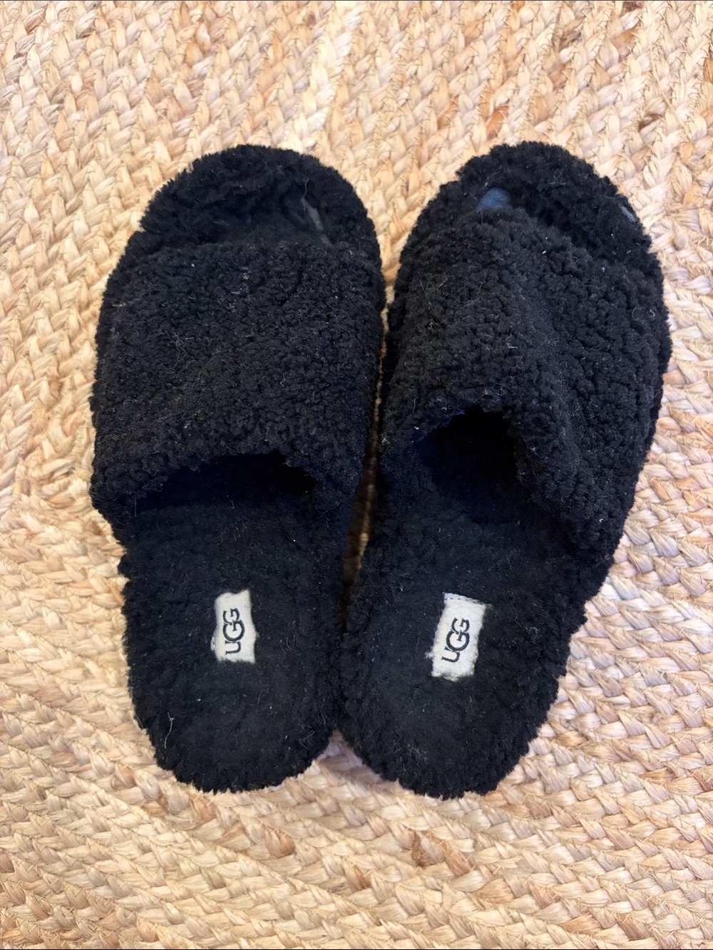 UGG Black Fuzz Slide Slippers